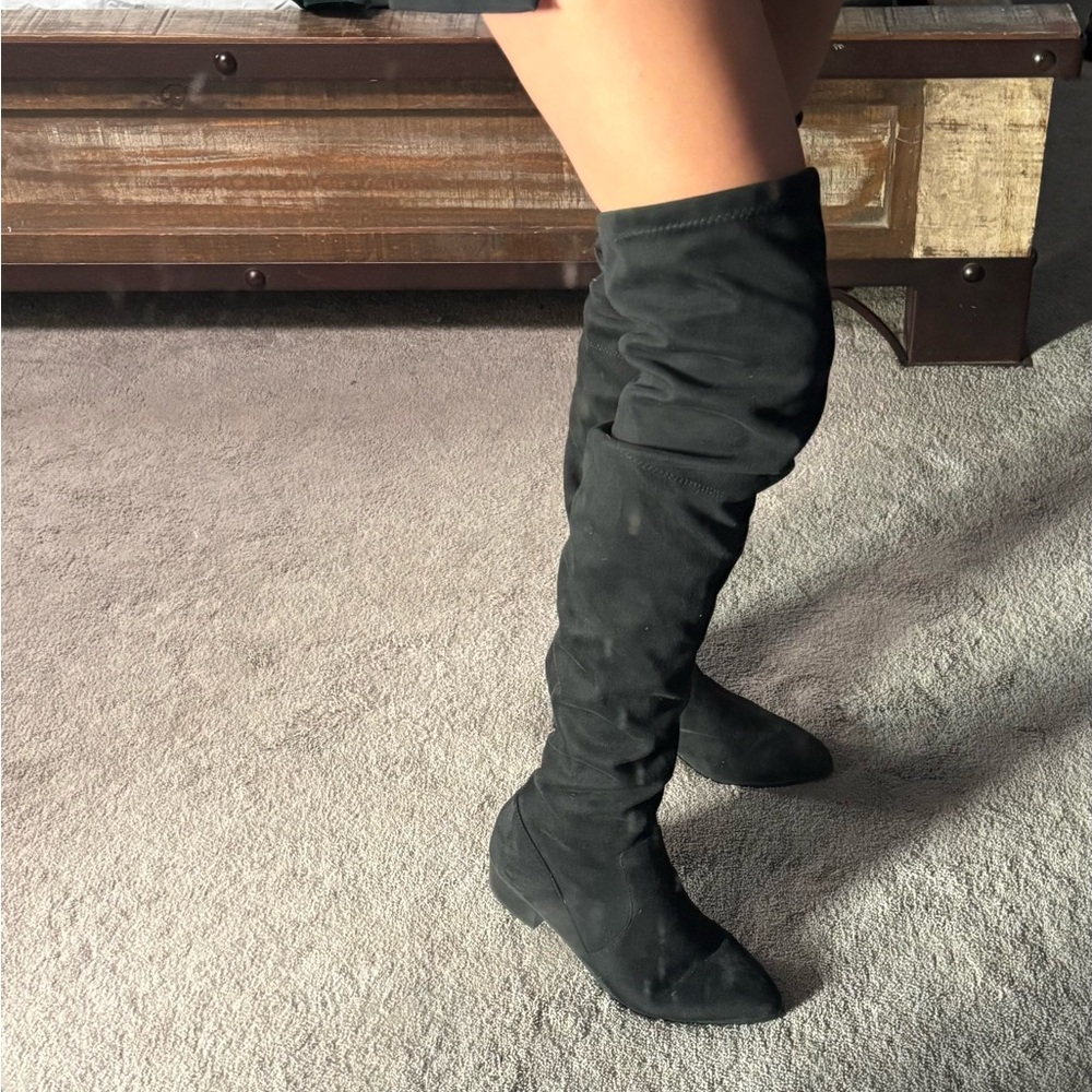Black Suede Over-the-Knee Boots